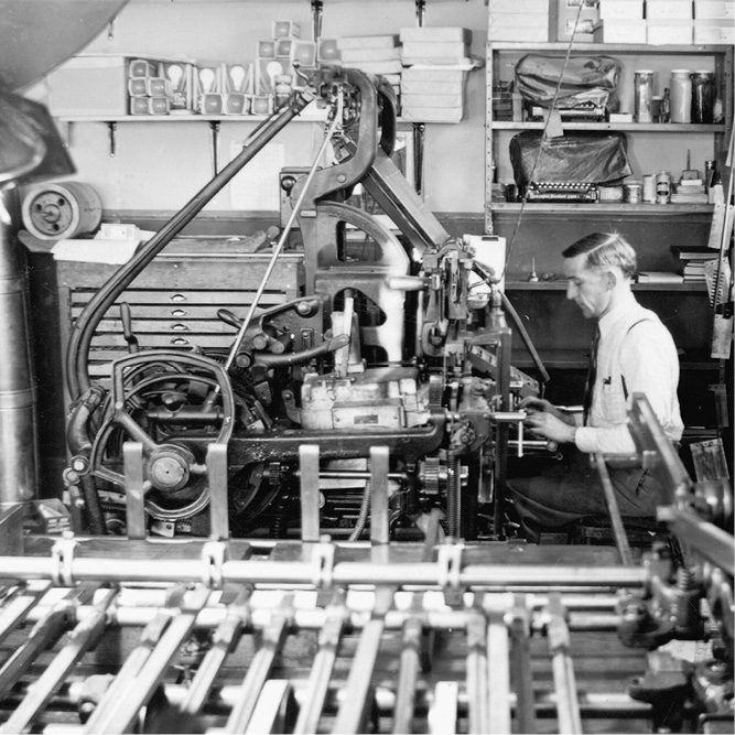 D.J. Harder, first linotype operator (and first non-Friesen employee), circa 1933