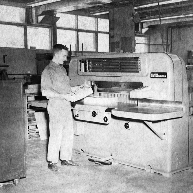Don Penner operating the cutter, 1964
