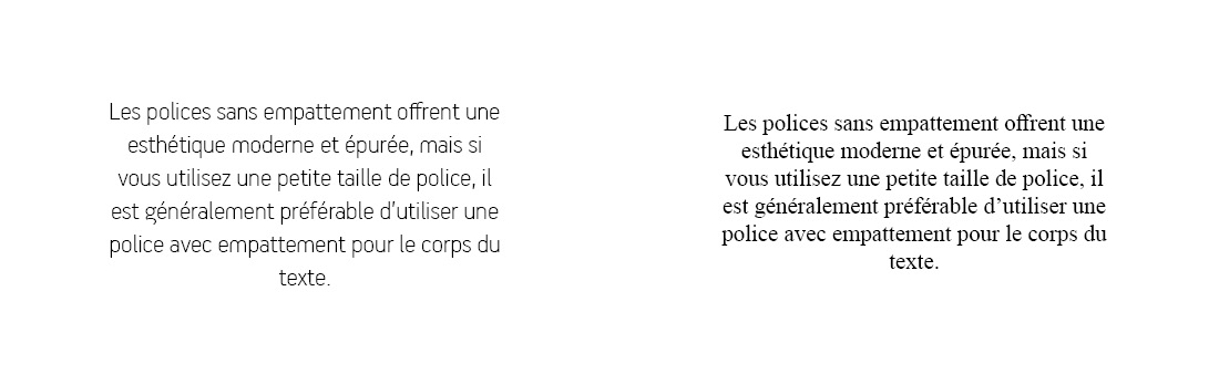 Side‑by‑side comparison of sans‑serif and serif text showing readability differences at smaller font sizes.