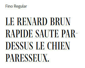 Text sample showing “THE QUICK BROWN FOX JUMPS OVER THE LAZY DOG” in the Fino Regular font.