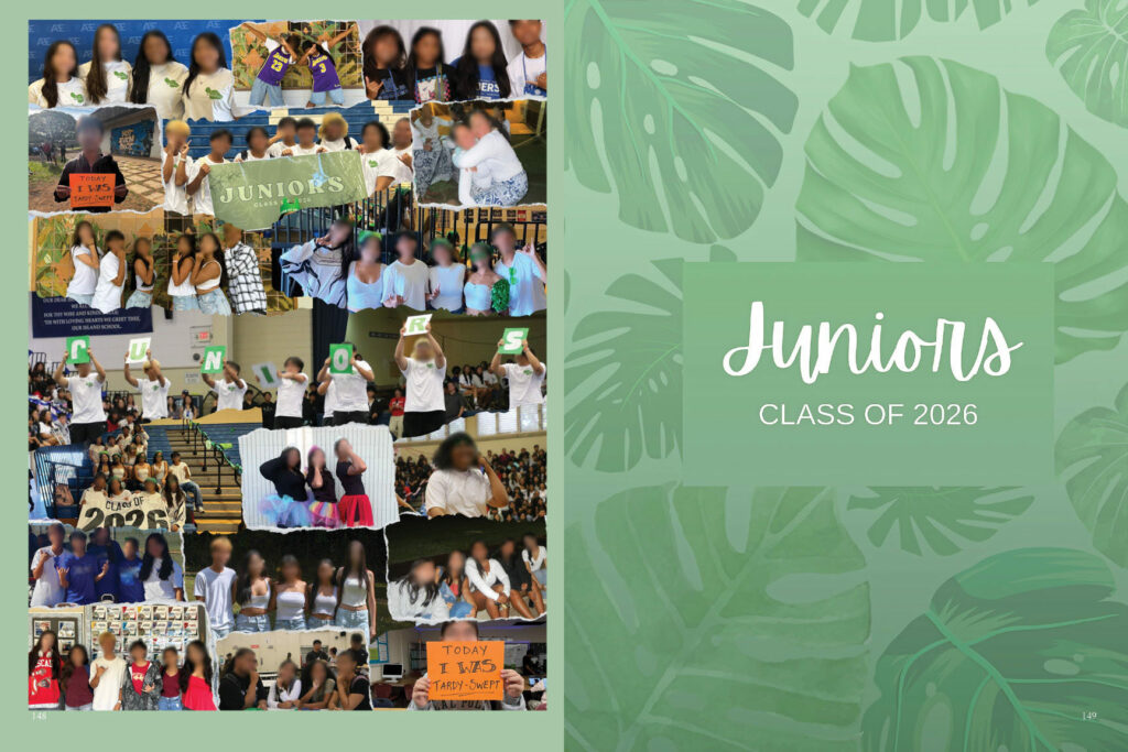 Collage of images of high school juniors over a monstera leaf background