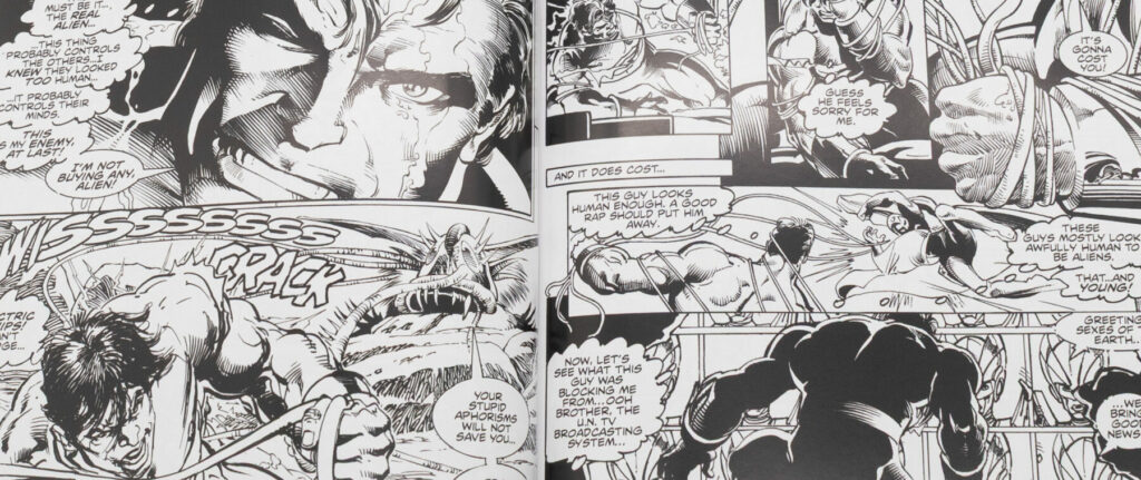 Closeup of a black & white comic page