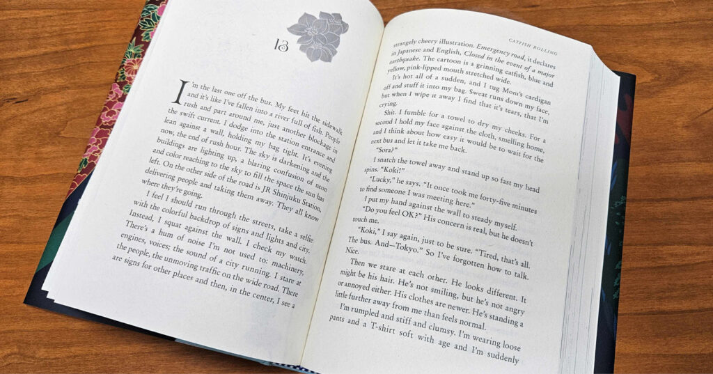Open printed book lying on a wooden surface, showing two cream‑colored pages with chapter heading ‘13’ and text set in a serif font.