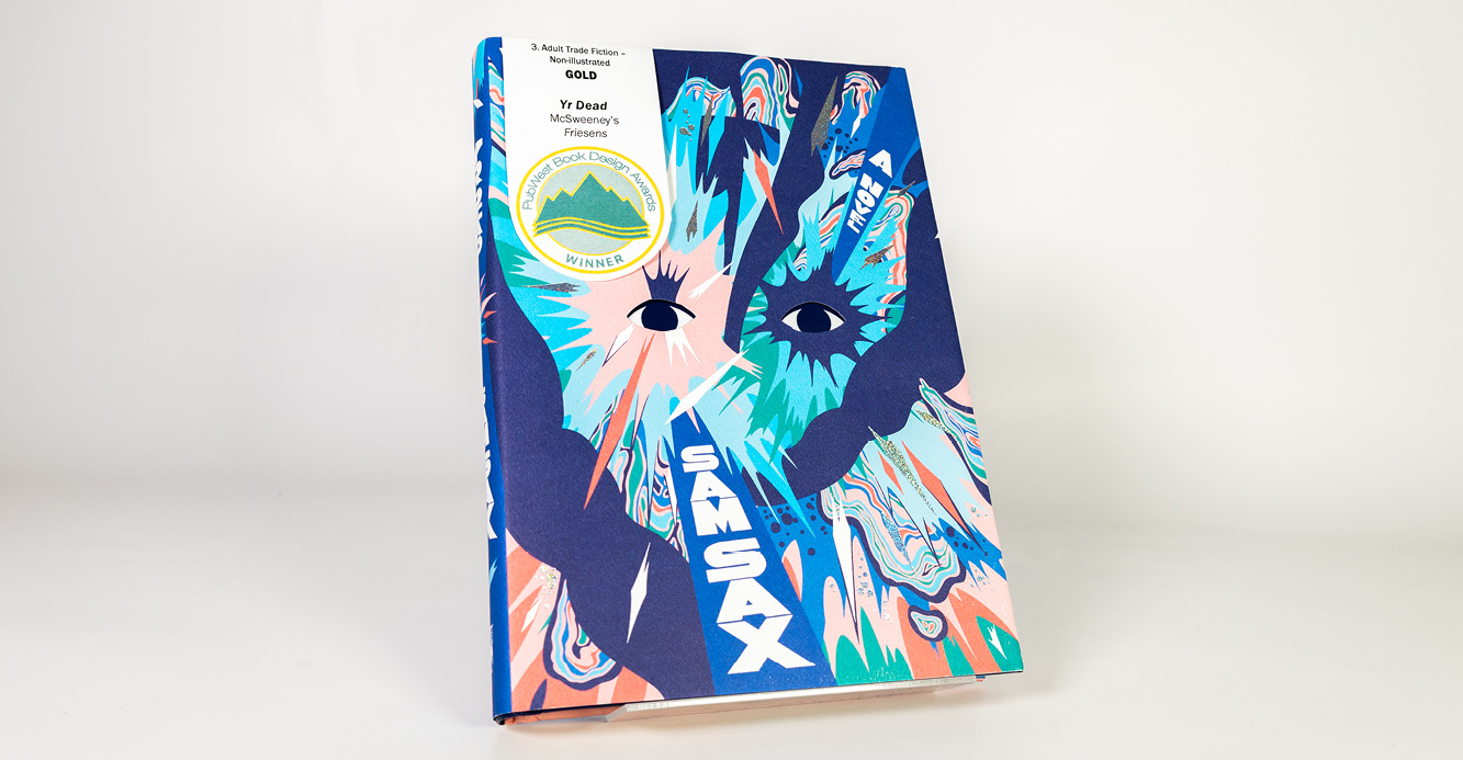 Colorful Yr Dead book cover with abstract artwork and a 2025 PubWest Book Design Award badge