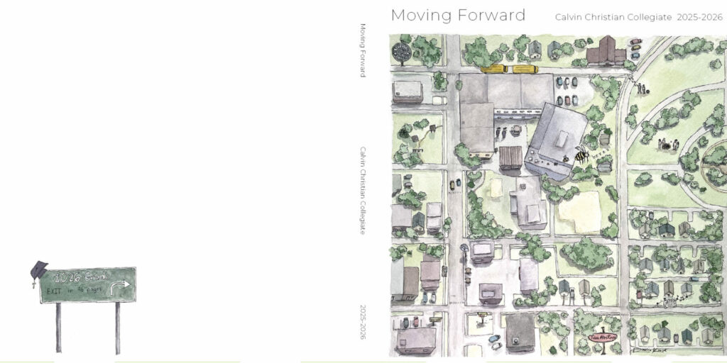 Hand drawn cover of the Calvin Christian Collegiate 2025-26 school yearbook