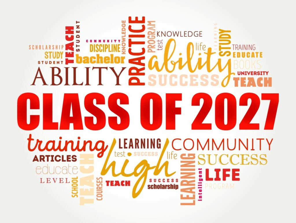 Class of 2027 word cloud with words like ability, training, and community.